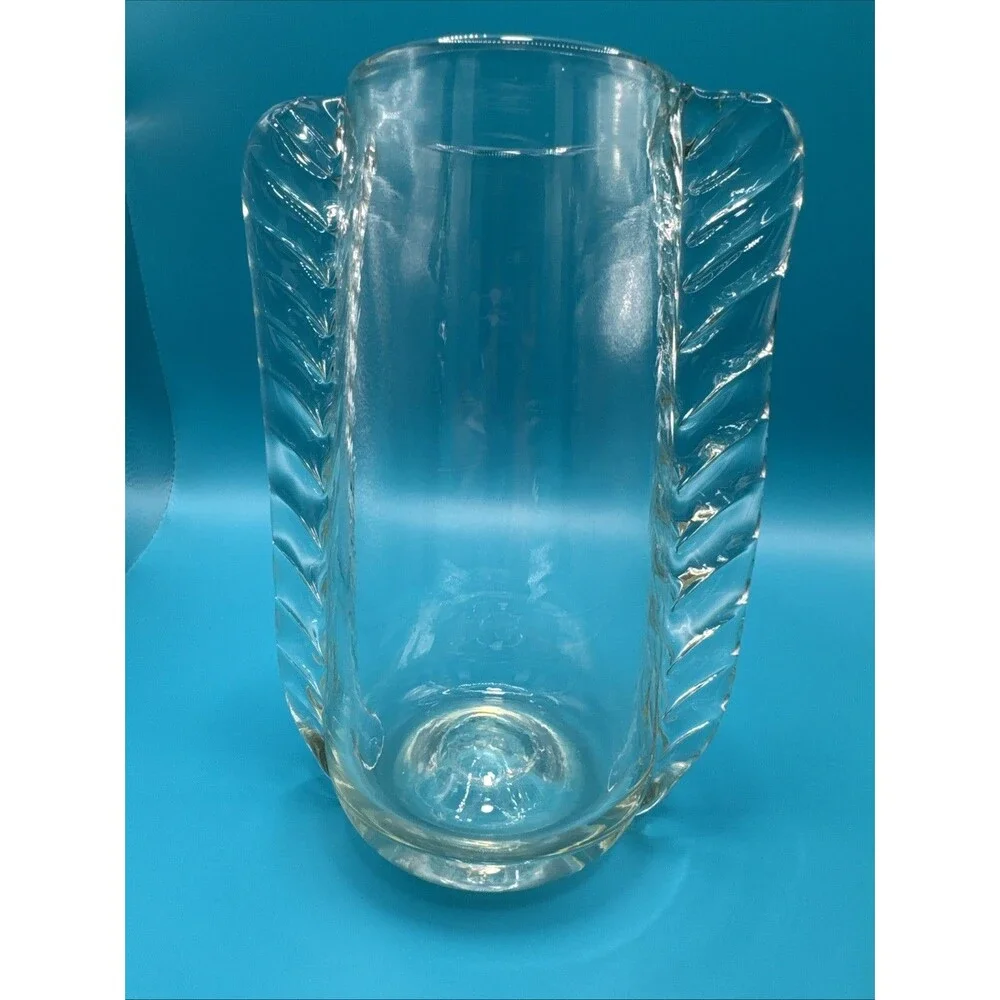 VNT Braided Glass Vase Handblown Clear W/ Slight Green  Tint 7.5”
